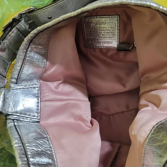 Coach Peyton White Silver Satin Canvas Logo Metallic Hobo Bag - Picture 10 of 14